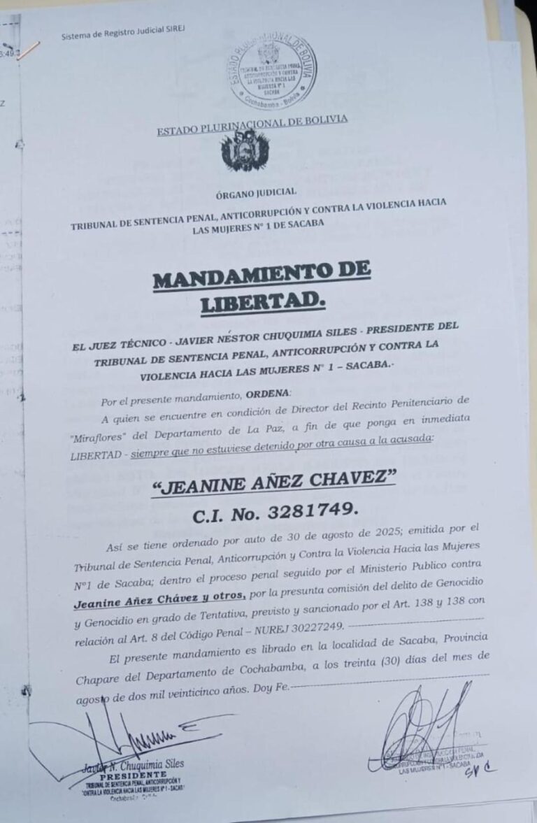 Juez ordena “inmediata libertad” de Áñez por el caso Sacaba, pero seguirá en la cárcel